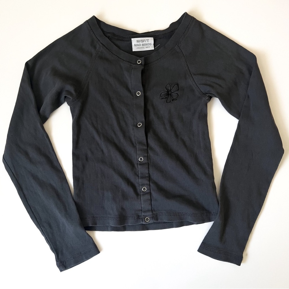 M/SF/T Mad Minds Fitted Long Sleeve Rib Crop Button Down Size AU 8